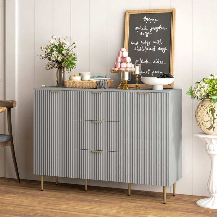 HOMCOM Sideboard Buffet Cabine w/ 3 Drawers and Adjustable Shelves, Grey