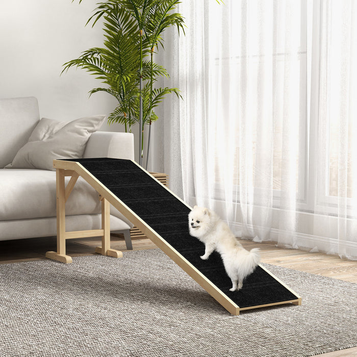 Pawhut Pet Ramp Bed Steps For Dogs Cats Non-slip Carpet Top Platform Pine Wood 74\"l X 16\"w X 25\"h Natural