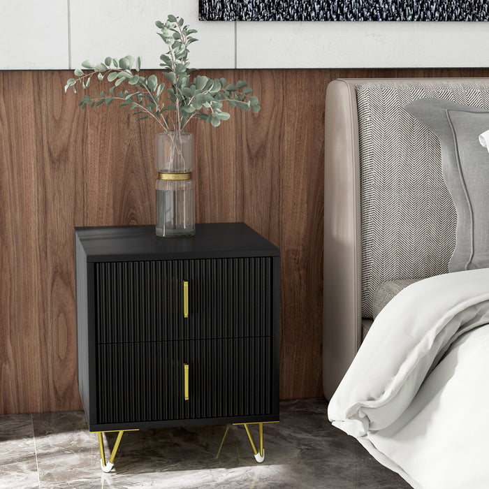 HOMCOM Nightstand, Bedside Table, Side End Table w/ 2 Drawers, Metal Legs