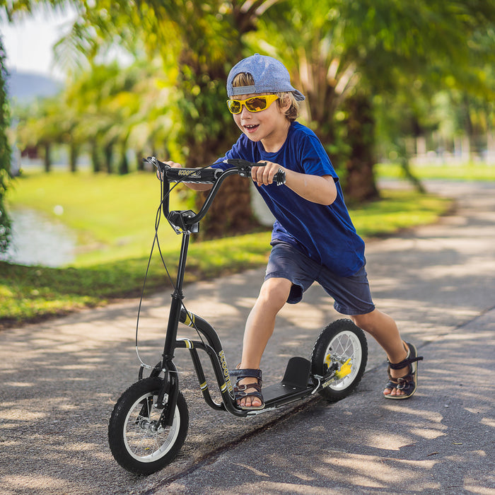 Aosom Youth Kick Scooter With 12'' Inflatable Rubber Wheel, Teens Scooter For Kids 5+ Year Old With Adjustable Height Handlebar, Black