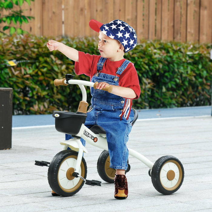 Qaba Tricycle For Toddler 2-5 Year Old Girls And Boys, Toddler Bike With Adjustable Seat, Basket, Bell, White
