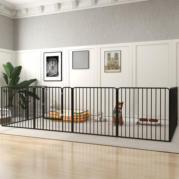 Pawhut Heavy Duty Dog Playpen, Steel Dog Pen With Door, Pet Exercise Fence, Outdoor Indoor Diy Design For Small And Medium Dogs, 31.5\" Height, 8 Panels