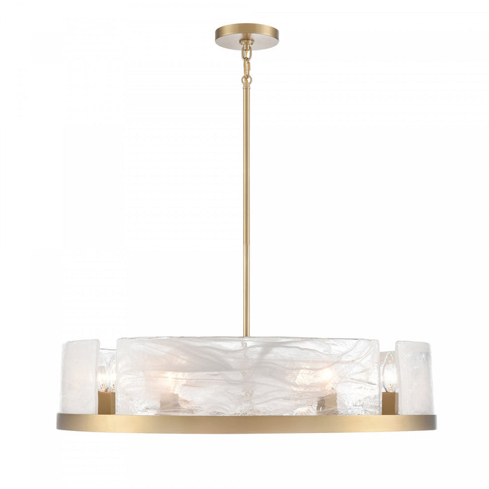 Skye 8 Light Chandelier, Brass With Wispy White Murano Style Glass