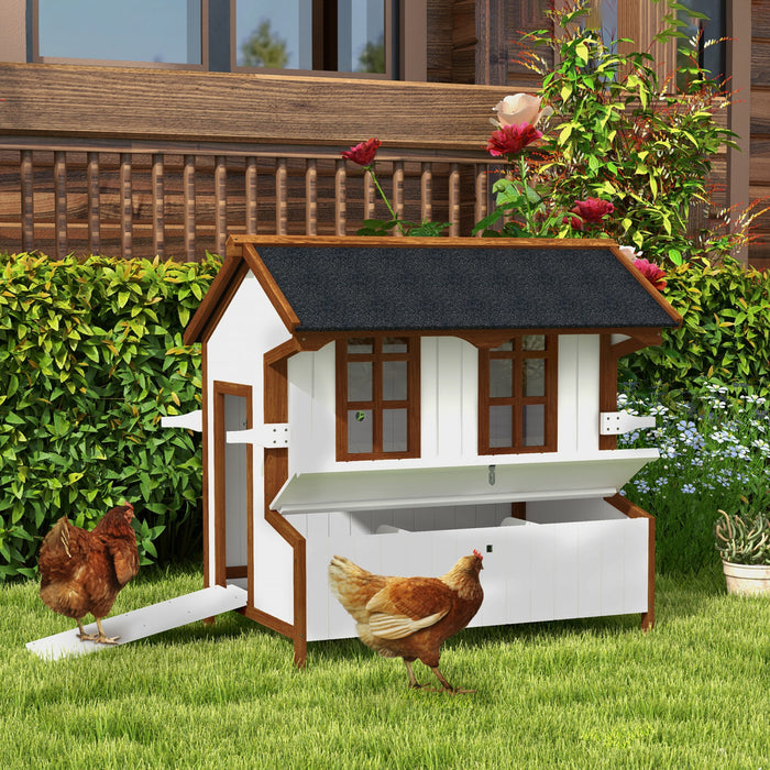 PawHut 47\" Chicken Coop Wooden Chicken House Rabbit Hutch Raised Poultry Cage Portable Hen Pen Backyard with Nesting Box and Handles