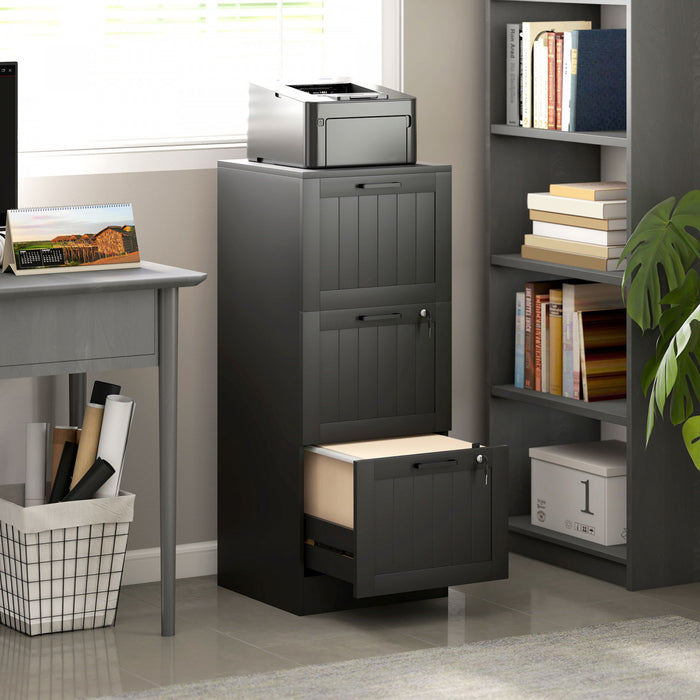HOMCOM 3 Drawer File Cabinet with Lock Filing Cabinet for A4 Letter Black