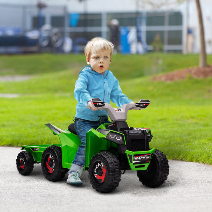 Aosom 6v Kids Atv Quad, Battery Powered Ride-On Electric Vehicle For Kids With Back Trailer, Wear-resistant Wheels, For Boys And Girls - Green