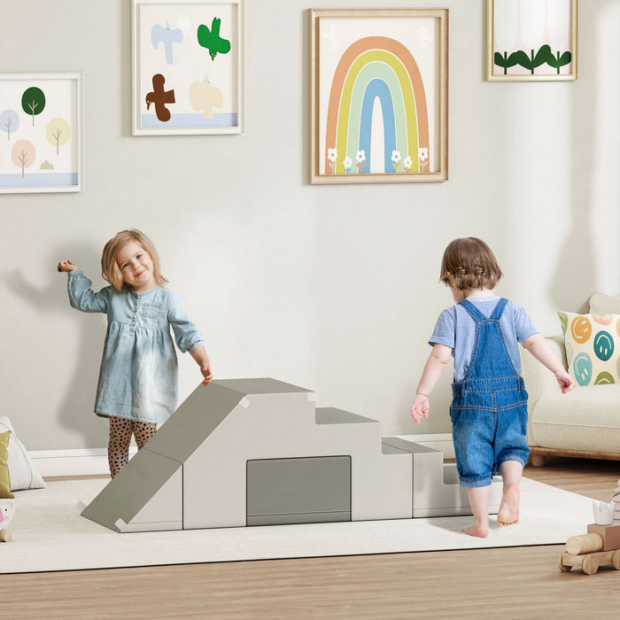 Qaba Kids Crawl And Climb Foam Play Set Toddler Nugget 2-piece Interactive Set For Climbing, Crawling, Sliding Play Zone For Baby Preschooler 1-3 Years, Light Grey