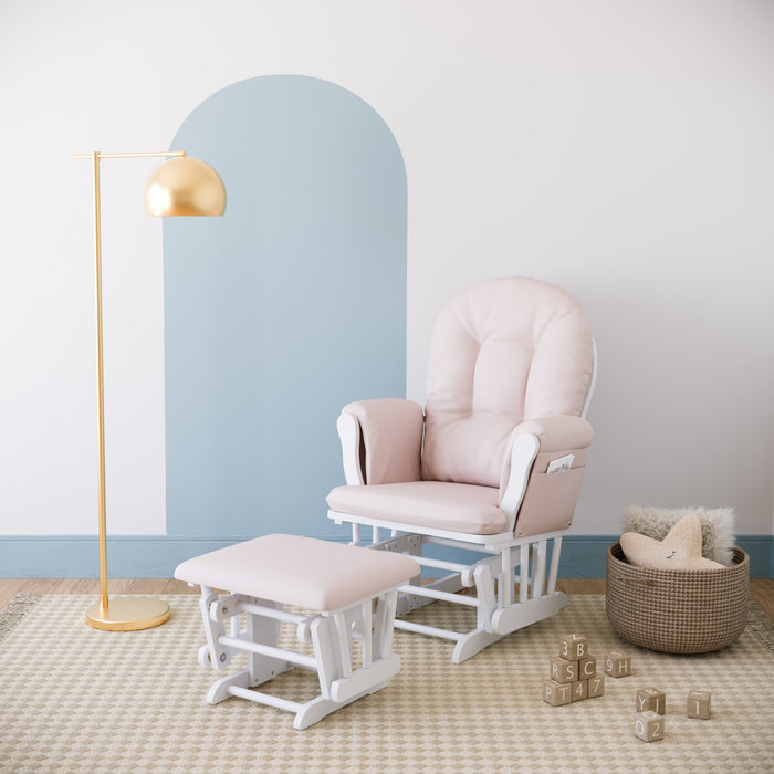 Storkcraft Hoop Glider and Ottoman - White/Pink
