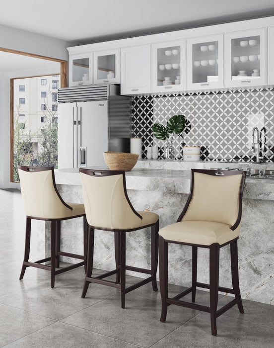 Emperor Traditional Wood Upholstered Barstool in Cream - Set of 3