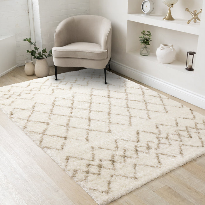 Taylor Cream Brown Lattice Shag Rug, 5'3\" x 7'7\" Indoor Area Rug