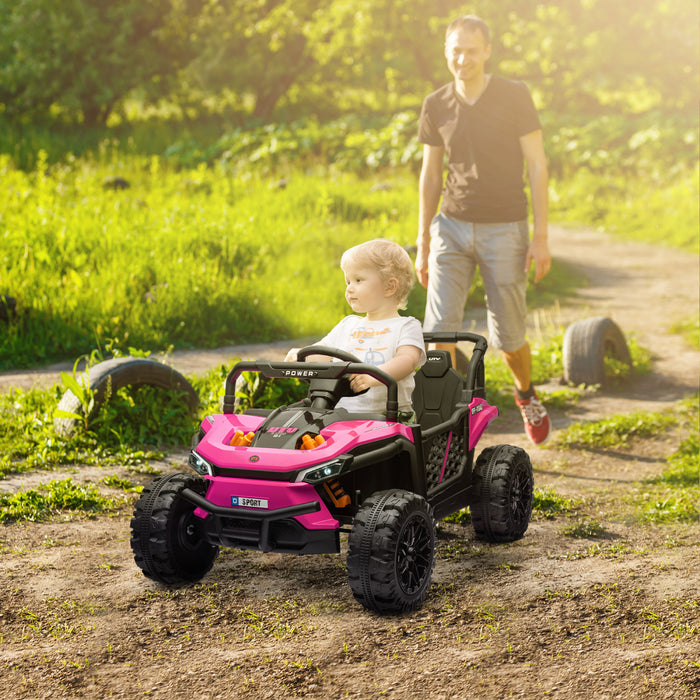 Qaba Kids Powered Ride-On Car, 12v Battery Powered Electric Car For Kids, Toy Truck With Remote Control, Spring Suspension, Led Headlights, 3 Speeds, Horn, Music, Pink