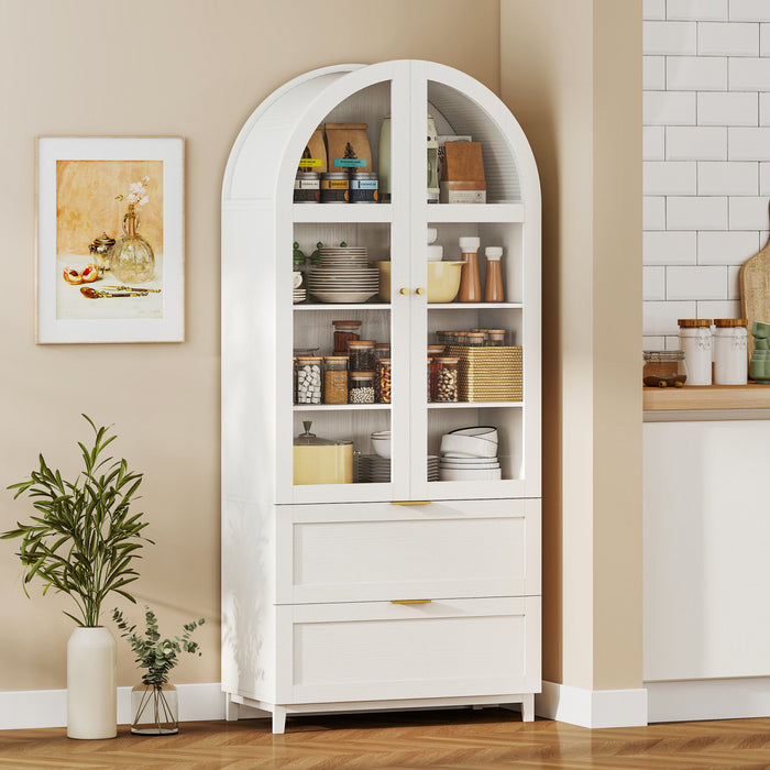 HOMCOM Arched Kitchen Pantry Cabinet, 71\" Tall Kitchen Storage Cabinet