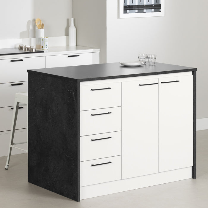 Myro Kitchen Island With Storage - Faux Black Stone And White 