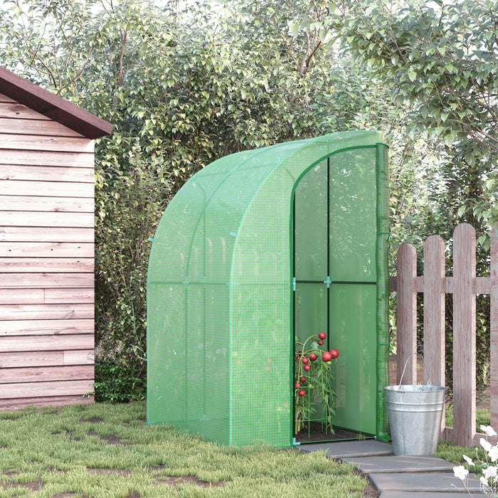 Outsunny 5' X 4' X 7' Outdoor Lean-to Walk-in Garden Greenhouse Polycarbonate With Roll-up Door Hot House For Plants Herbs Vegetables, Green