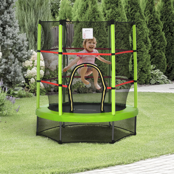 Outsunny Φ55\" Kids Trampoline With Enclosure Net Steel Frame Indoor Round Bouncer Rebounder Age 3 To 6 Years Old Green