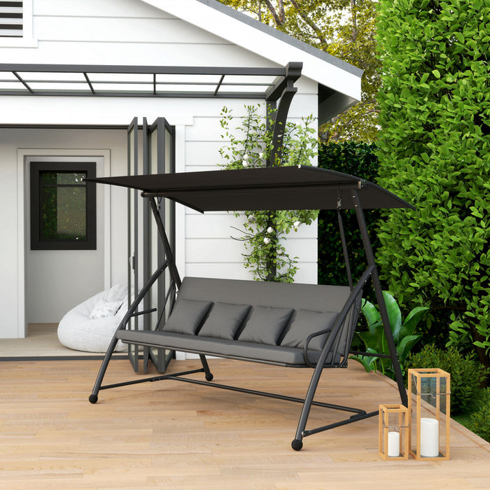 Outsunny Patio Swing Chair, 3 Person Convertible Hammock, Dark Grey