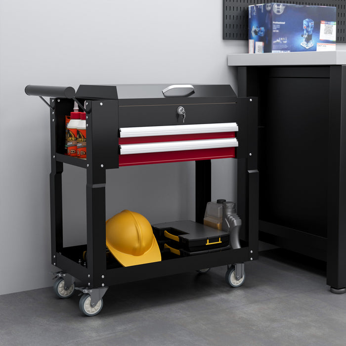 Homcom Rolling Tool Cart 330 Lbs Steel Utility Cart With Drawers Black