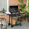 Outsunny Charcoal BBQ Grill Trolley with Adjustable Charcoal Pan, Barbecue Grill Smoker with Storage Shelves, Lid, Thermometer, Bottle Opener and Wheels, Galvanised Steel