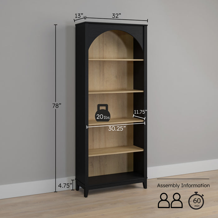 Prepac Ark Bookcase - Black and Natural Oak