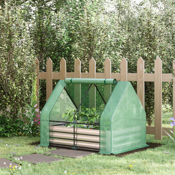 Outsunny Greenhouse With Raised Garden Bed, Steel Outdoor Planter Box With Plastic Cover, Roll Up Door, Dual Use For Flowers, Vegetables, Fruits And Herbs, 50\"x37.4\"x36.2\", Green