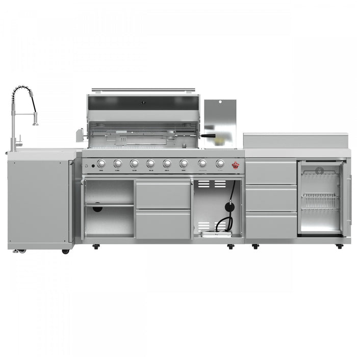 FORNO Bulnes Outdoor Kitchen 84,000 BTU Stainless Steel BBQ & White Sintered Stone Countertops - FODKT2520WHT