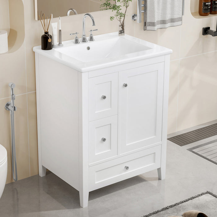Mia 24\" Bathroom Vanity with Ceramic Sink and Multi-Drawer Storage, White