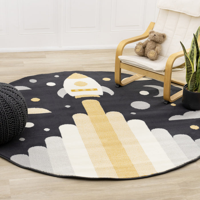 Forte Kids Spaceship Round Area Rug - 5'3\" x 5'3\"