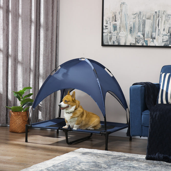 Pawhut Elevated Cooling Pet Bed Portable Raised Dog Cot With Canopy For Medium Large Sized Dogs, Indoor & Outdoor, 36\"x30\"x35\", Blue