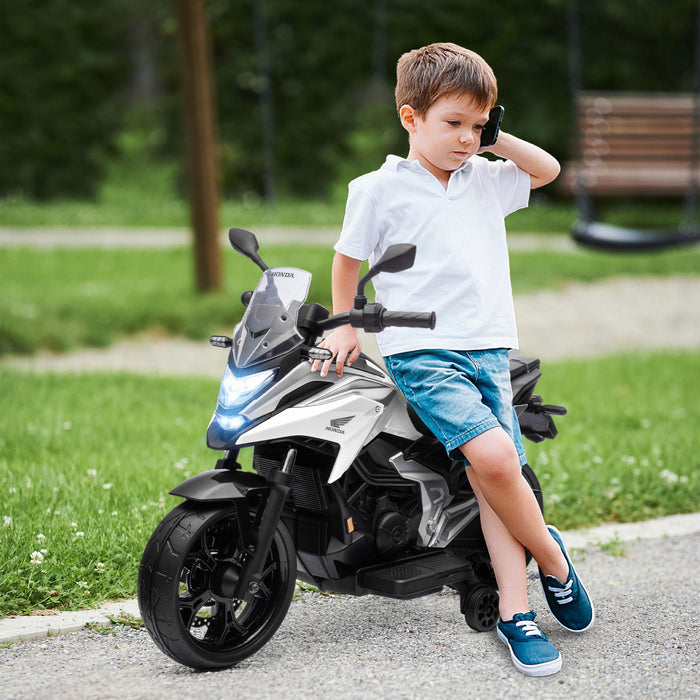 Qaba Honda Licensed 12v Electric Motorcycle, Battery Powered Ride-On Motorbike For Kids With Headlights Music Training Wheels, For 3-6 Years, White