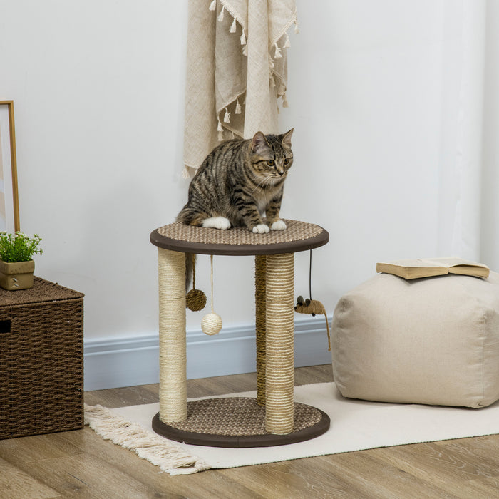 Pawhut 17\" Cat Tree, Kitty Activity Centre With Hanging Toys, Cat Climbing Toy, Cat Tower With Jute, Sisal, Seagrass Scratching Post, Brown