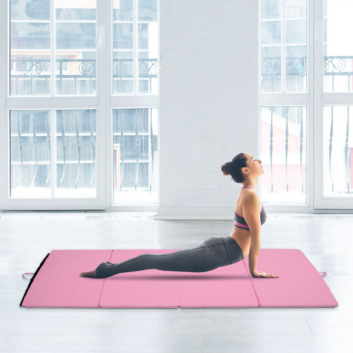 Soozier 4'x6'x2'' Folding Gymnastics Tumbling Mat, Exercise Mat With Carrying Handles For Yoga, Mma, Martial Arts, Stretching, Core Workouts, Pink