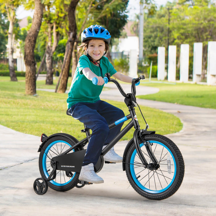 Costway 16\" Kids Bike With Adjustable Saddle Handlebar Removable Training Wheels Handbrake Black