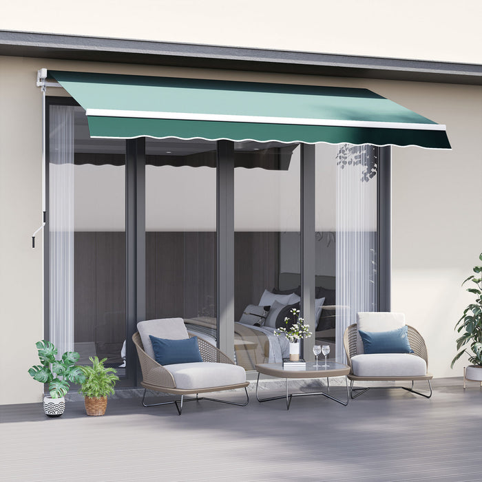 Outsunny 8' x 7' retractable awning, patio awnings, sunshade shelter with 280g/m² Uv & Water-resistant Fabric And Aluminum Frame For Deck, Balcony, Yard, Dark Green