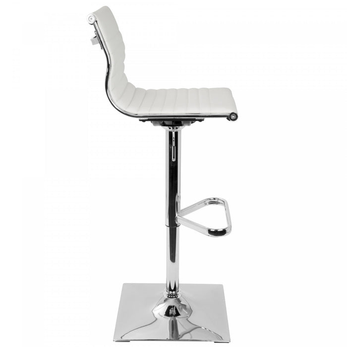 LumiSource Masters Faux Leather Contemporary Adjustable Barstool with Swivel - White