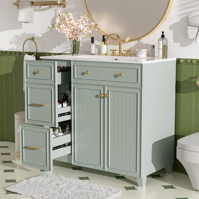Grady 36 Inch Modern Bathroom Vanity with Ceramic Sink & Smart Storage, Green