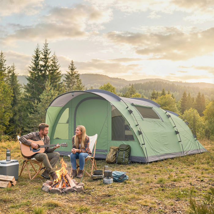 Outsunny Multi-Room Camping Tent for 5 Person, Large Family Tent, Green