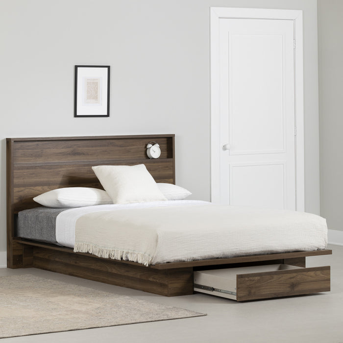 Musano Platform Bed And Headboard Set Natural Walnut - South Shore