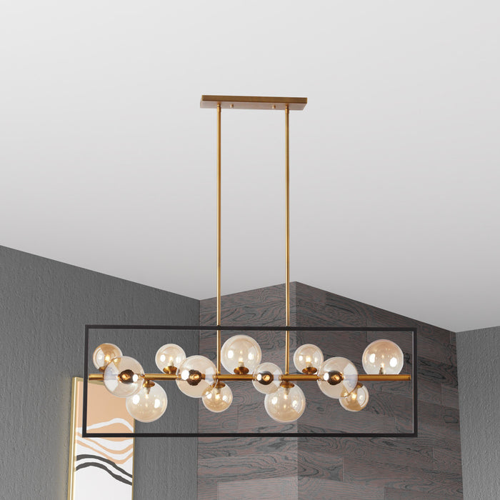 Dainolite Glasgow 13 Light Horizontal Pendant Square Frame Matte Black/Vintage Bronze Finish Champagne Glass Lamp