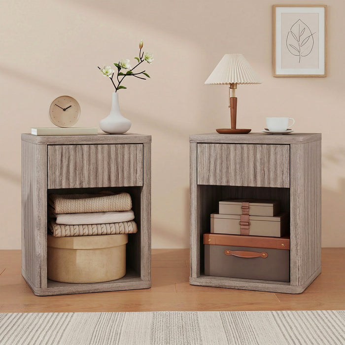 HOMCOM Modern Nightstand Set of 2, Bedside Table for Bedroom, Grey