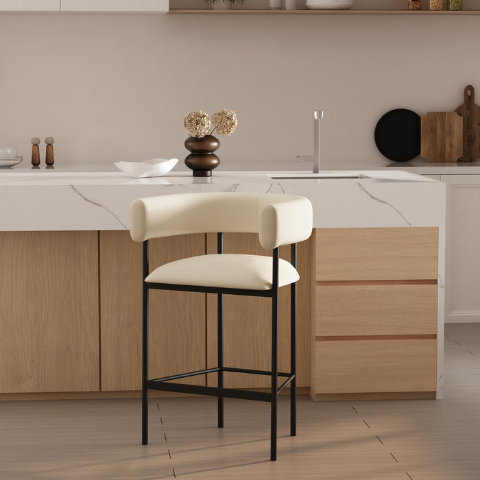Onda Contemporary Vegan Leather Metal Counter Stool in Ivory