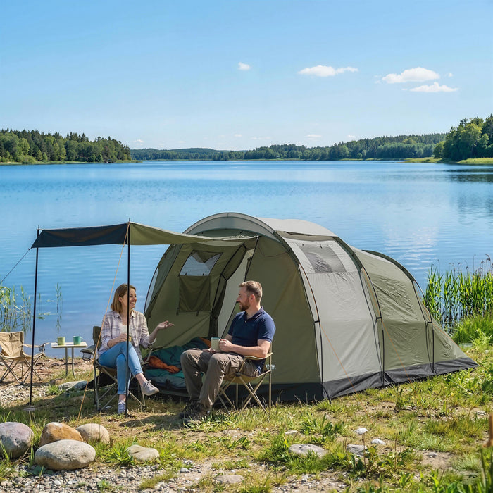 Outsunny Camping Tent with Rainfly Waterproof for 3-4 Person, Green