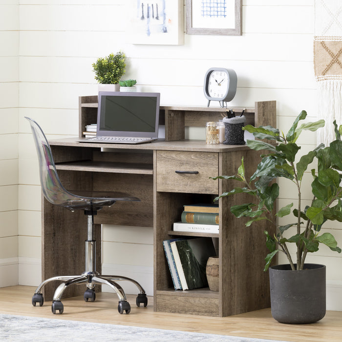 Axess Office Desk with Keyboard Tray and Drawer with USB Port Weathered Oak - South Shore
