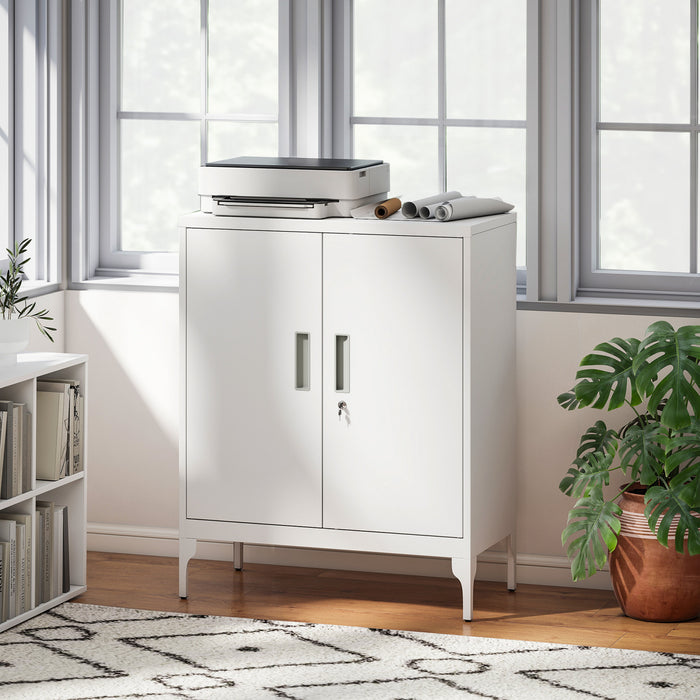HOMCOM Metal Storage Cabinet with Lock, Steel Garage Cabinet, White