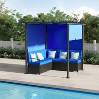 Outsunny Patio Furniture W/ Retractable Canopy Pergola Sofa Set, Blue