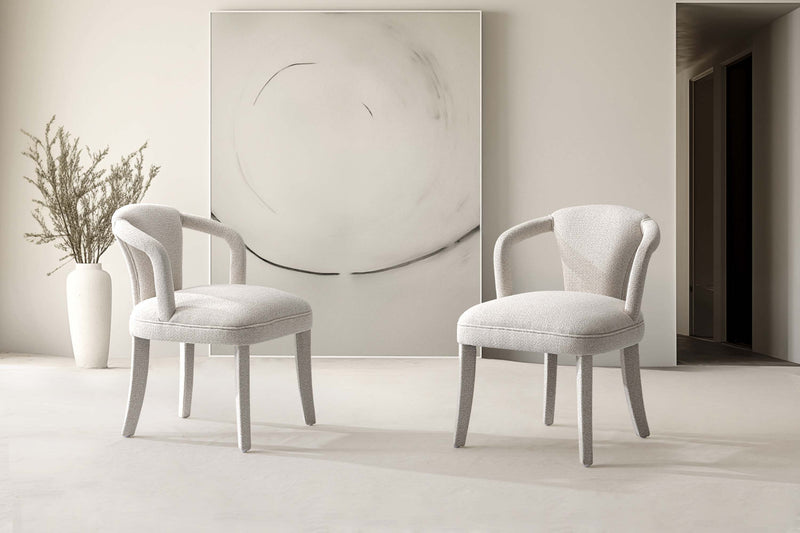 Palmer Mid-Century Modern Upholstered Tweed Armchair in Ivory - Set of 2 Dining Chair