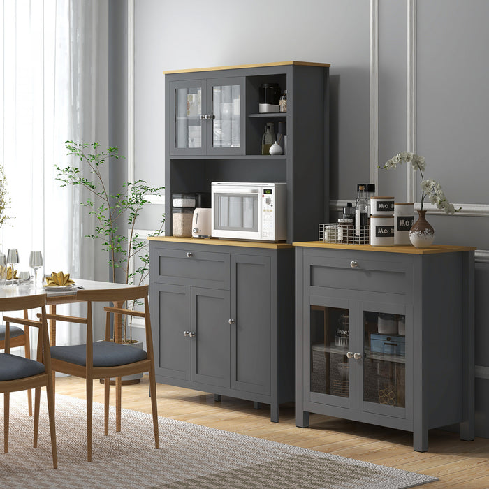 HOMCOM 71\" Kitchen Pantry Storage Cabinet w/Adjustable Shelves Glass Door