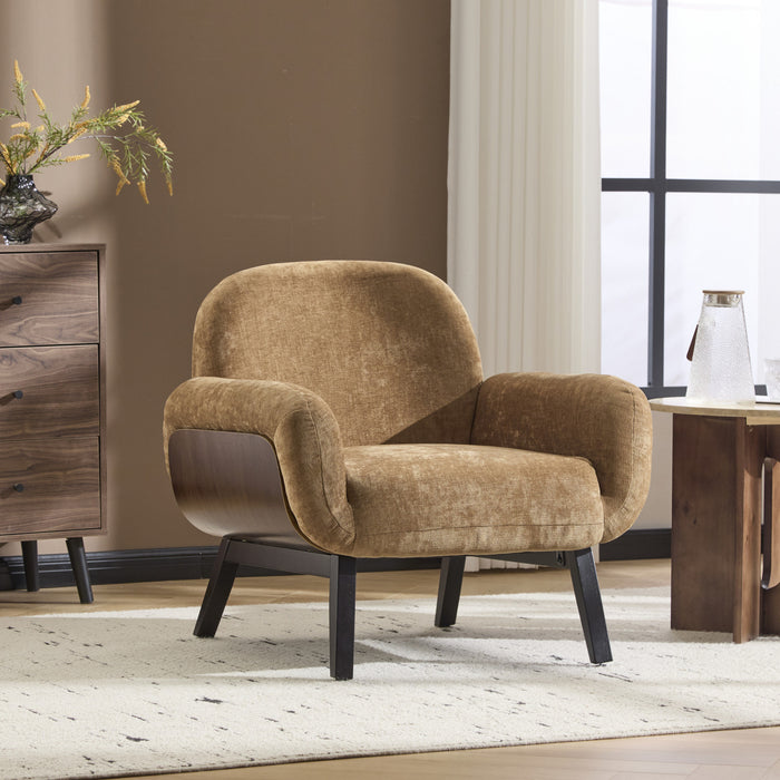 Audrey Solid Wood Ergonomic Accent Armchair with Fabric Upholstery,Khaki Accent Chair