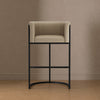 Cosmopolitan Mid-Century Modern Metal Upholstered Barstool in Greige | Tabouret de bar cosmopolite mi-siecle moderne en metal et tissu, coloris grege