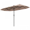 Costway 13 FT Large Patio Umbrella with LED Solar Lights Crank Handle 12 Heavy-Duty Ribs Brown
