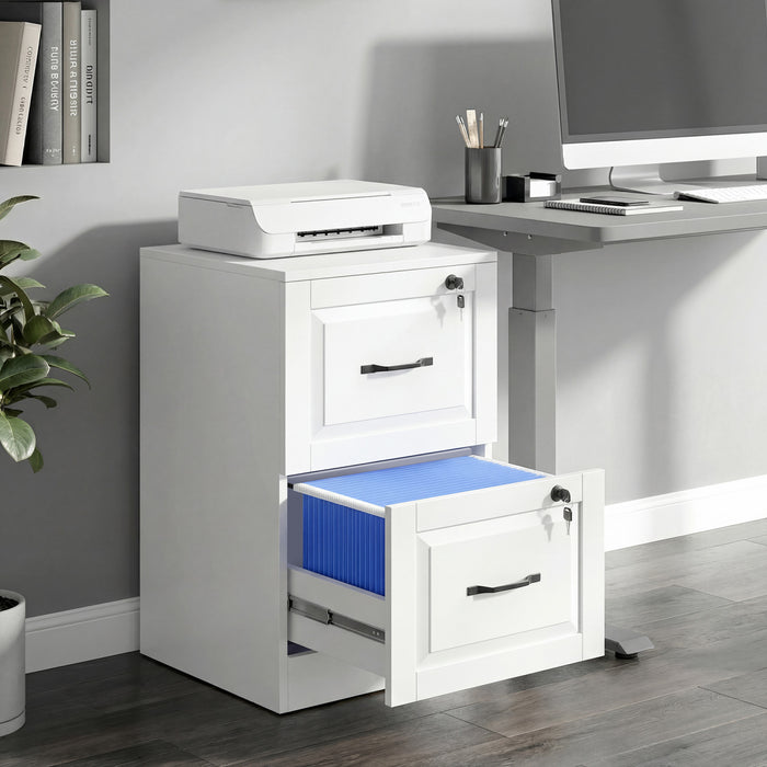HOMCOM 2 Drawer File Cabinet with Lock, Vertical Filing Cabinet, White